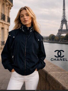 CHANEL Blouson Jacket Zip-Up Navy Outerwear